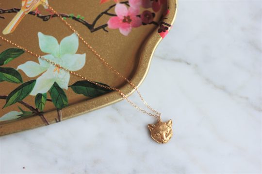 Cat Charm Necklace with Gold Chain