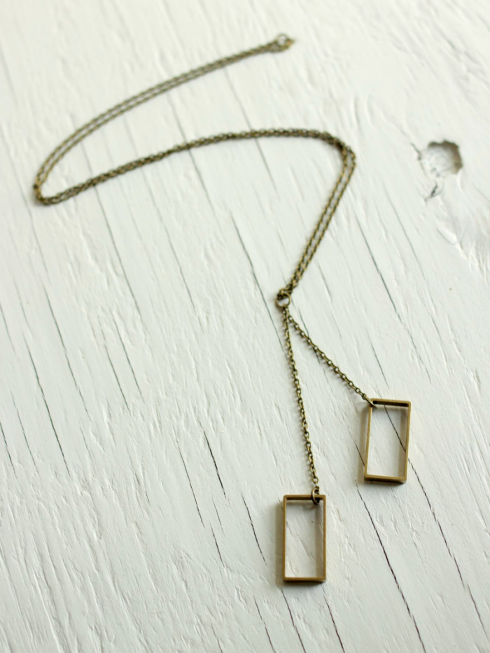 long rectangle brass necklace