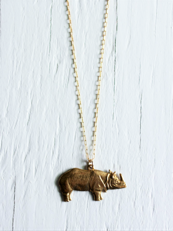 Gold Rhino Necklace on a gold chain
