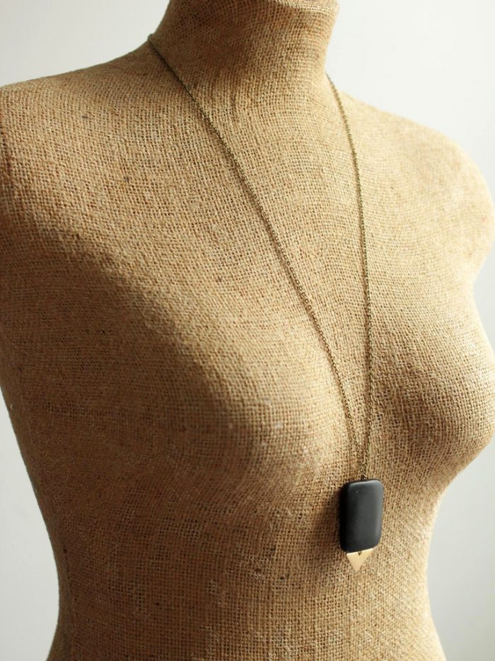 long rectangle black stone necklace geometric