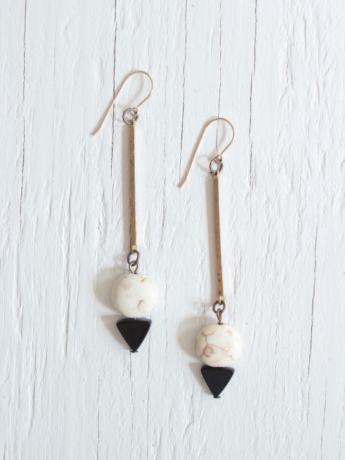 Black onyx and white earrings