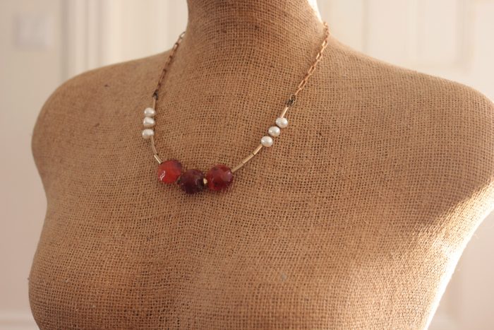 Carnelian Brass Necklace on a paperclip chain
