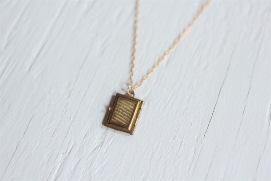 Vintage book locket necklace on gold chain