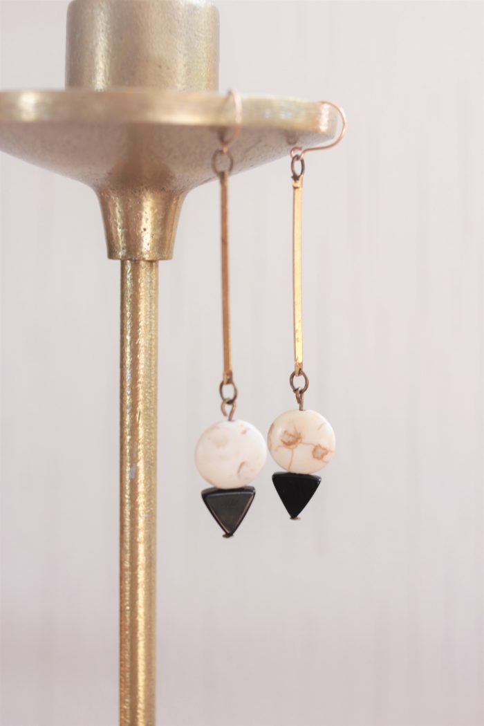 Black and white bead earrings