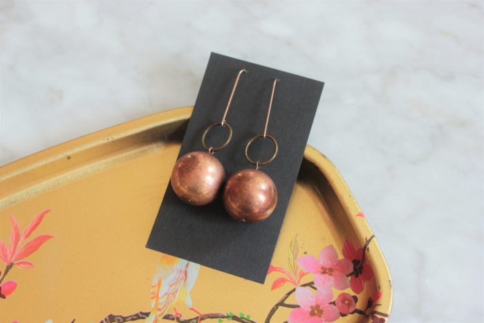 Copper Bauble Bar Earrings