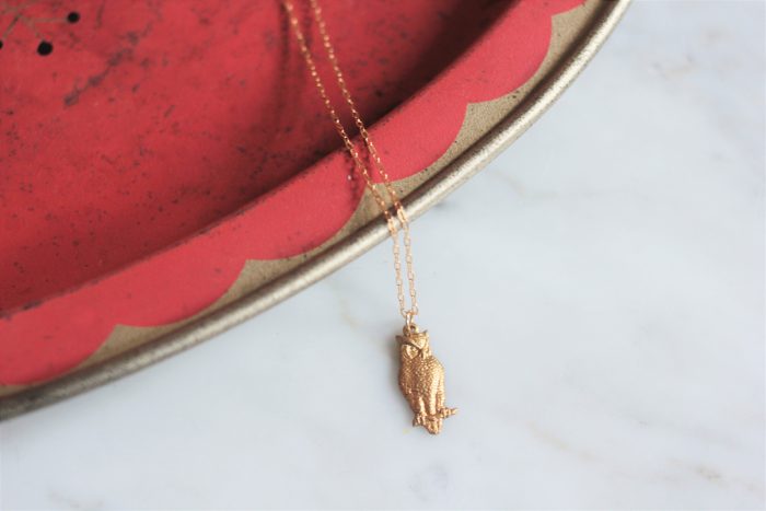 Owl necklace on gold chain