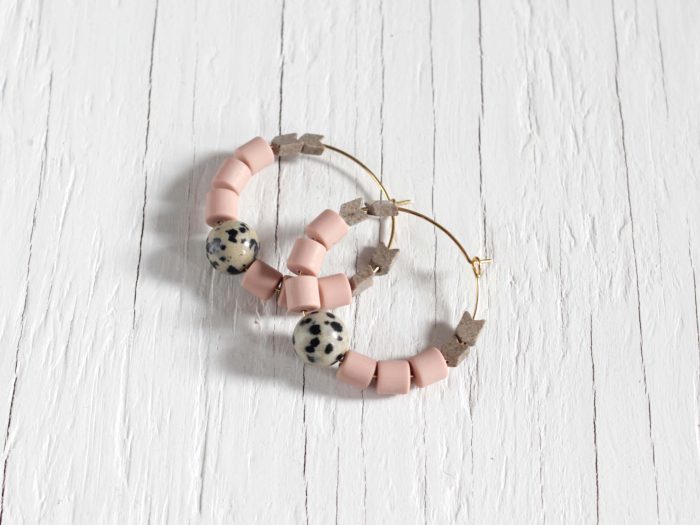 Pink dalmatian hoop earrings