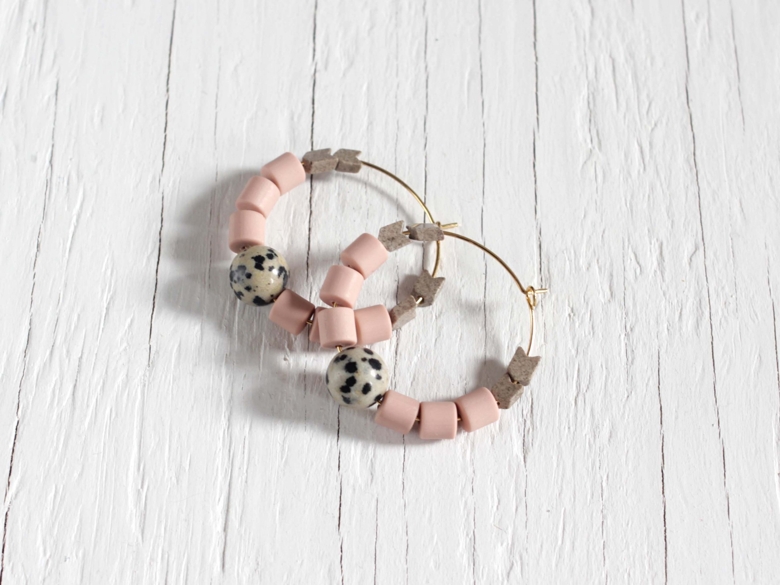 Pink dalmatian hoop earrings