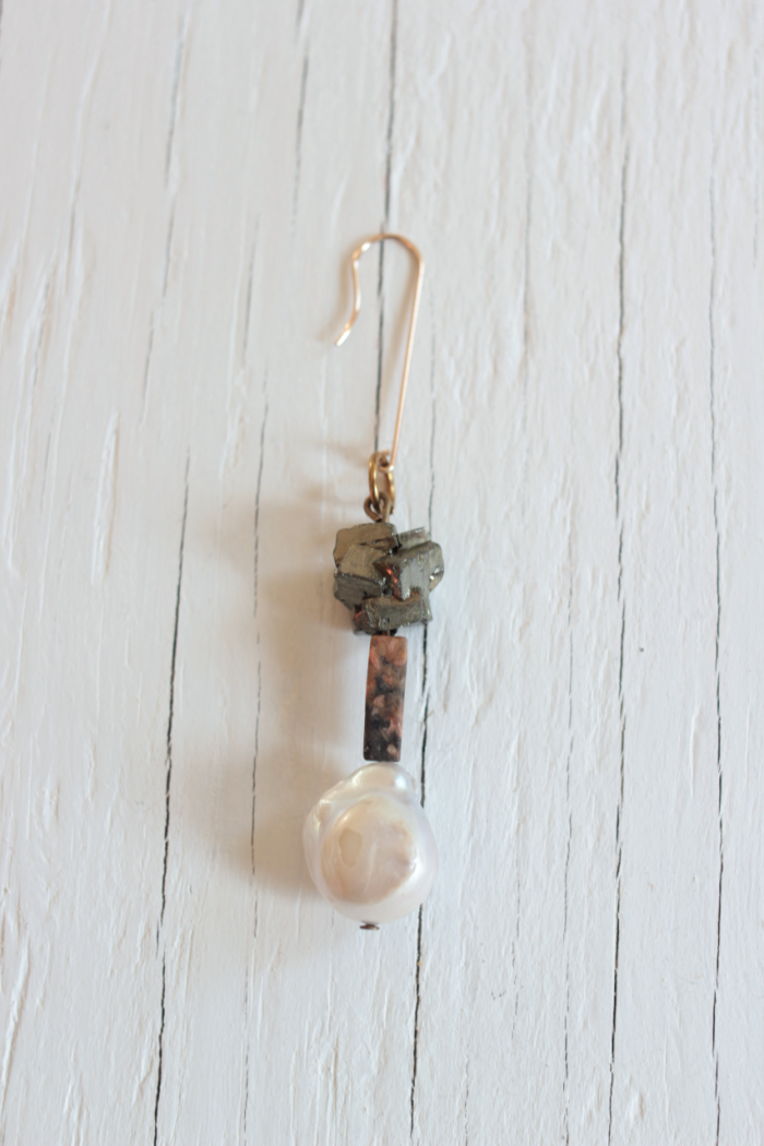 Pyrite pearl drop earring